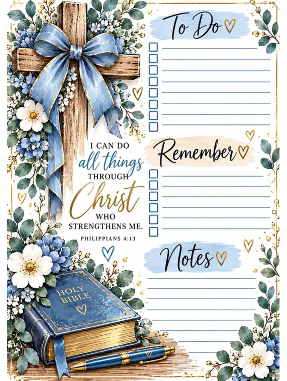 Christian Faith Notepad 5x7 Bible Verse To-Do List Inspirational Christian Gift